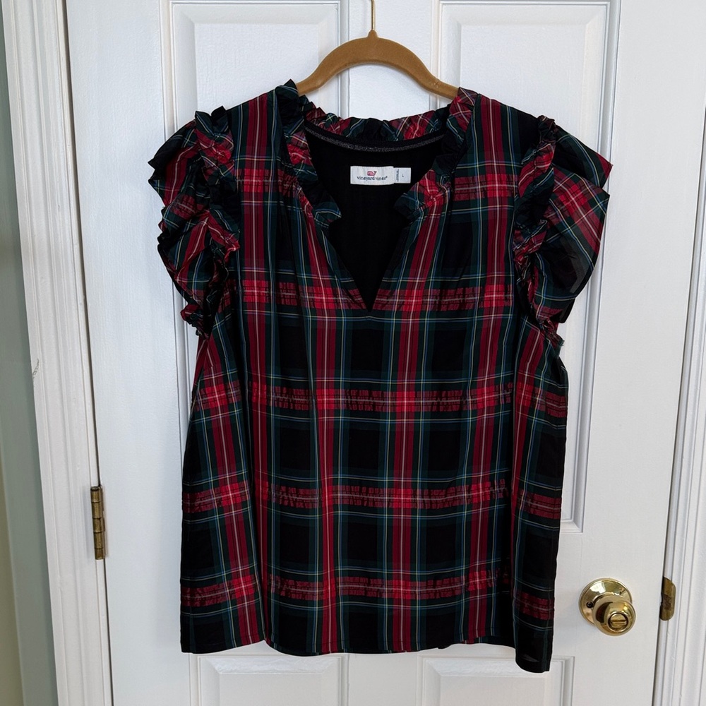 Vineyard Vines Blackwatch plaid Shirt with Colorful Trim